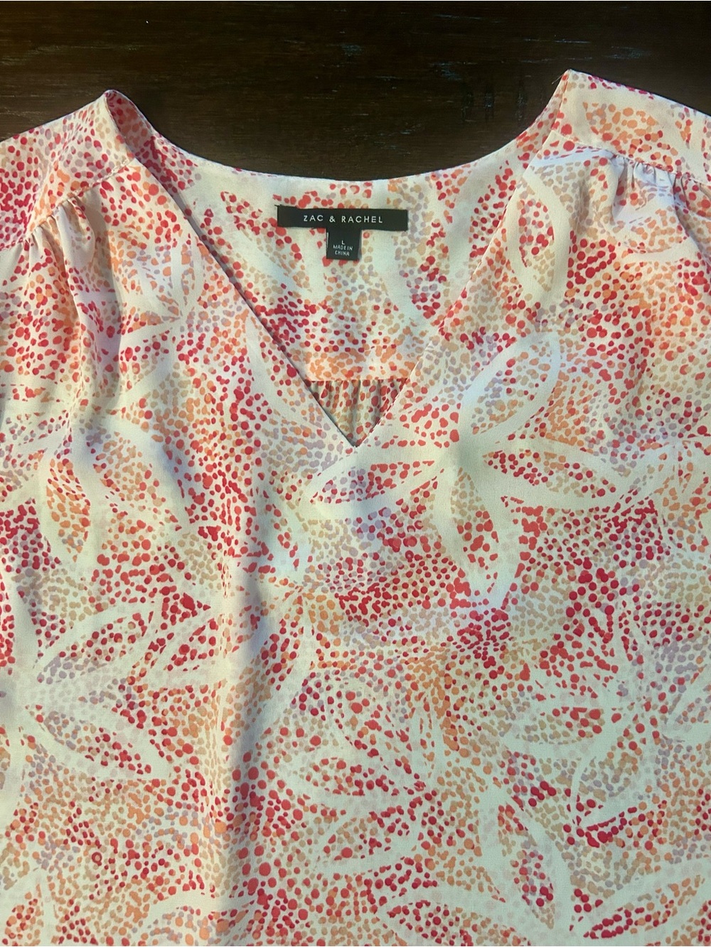 Zac & Rachel White Blouse with Pink and Coral Leaf Motif